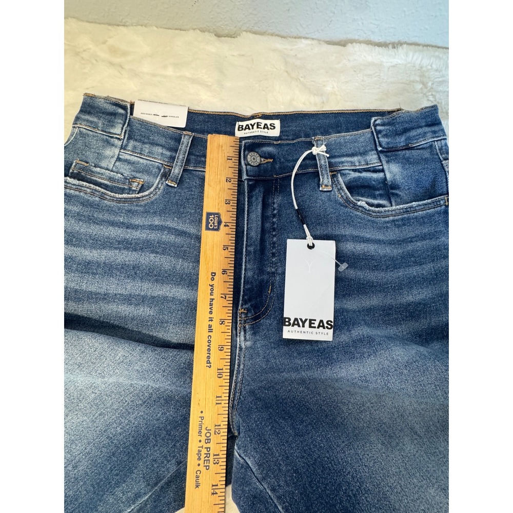 Bayeas Womens 14W High Rise Cropped Straight Distressed Jeans Blue Stretch - Picture 10 of 11
